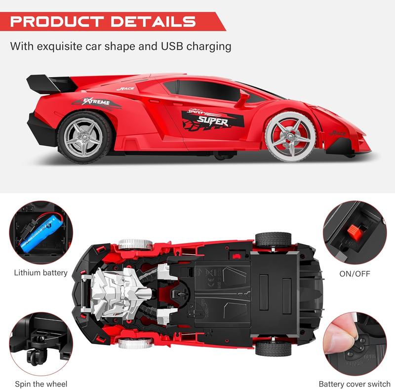 Remote Control Car, Toy for 3-8 Year Old Boys, 360 Rotating RC Deformation Robot Car Toy with LED Light, Transform Robot RC Car Age 3 4 5 6 7 8-12 Years Old for Kids, Boys Girls Birthday Gifts (Red)