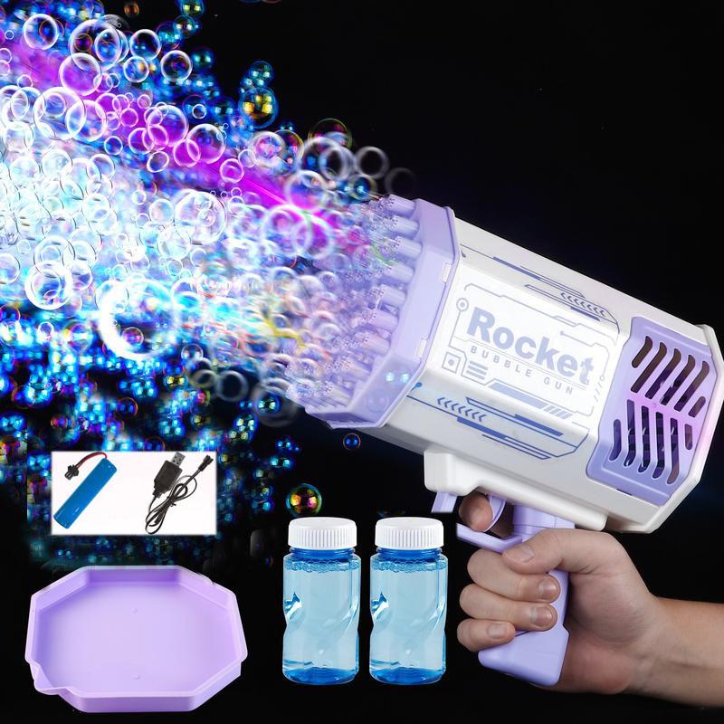 Bubble Machine Blaster - Purple Bubble Gun for Kids, , Automatic Bubble Machine Gun with 69 Holes, LED Lights, 5000 Bubbles per Minute, Funny Bubble Blaster Gun for Outdoor Activity