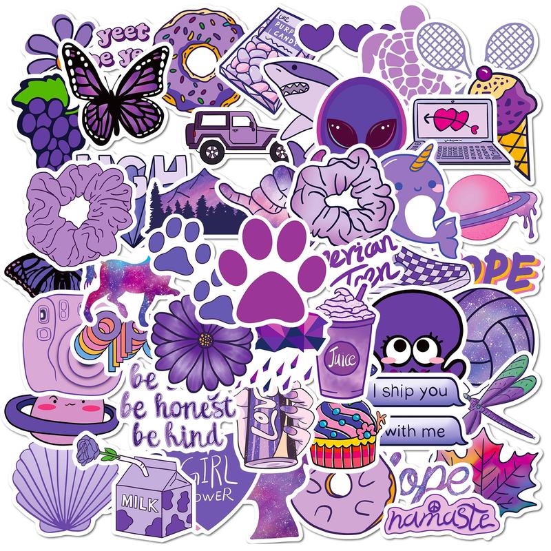 50 Pcs Purple Stickers Decals, Self-adhesive Graffiti Decorative Stickers, DIY Decals for Water Bottle Laptop Phone Case Scrapbook Journal Making, Gift Wrapping, Boyfriend Gifts