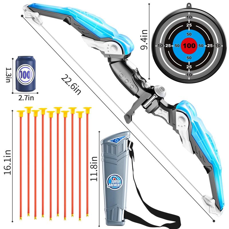 Bow and Arrow , LED Light Up Archery Toy with 10 Suction Cup Arrows, 4 Target & Quiver, Indoor Outdoor Activity Toys, Birthday Gift Toys for