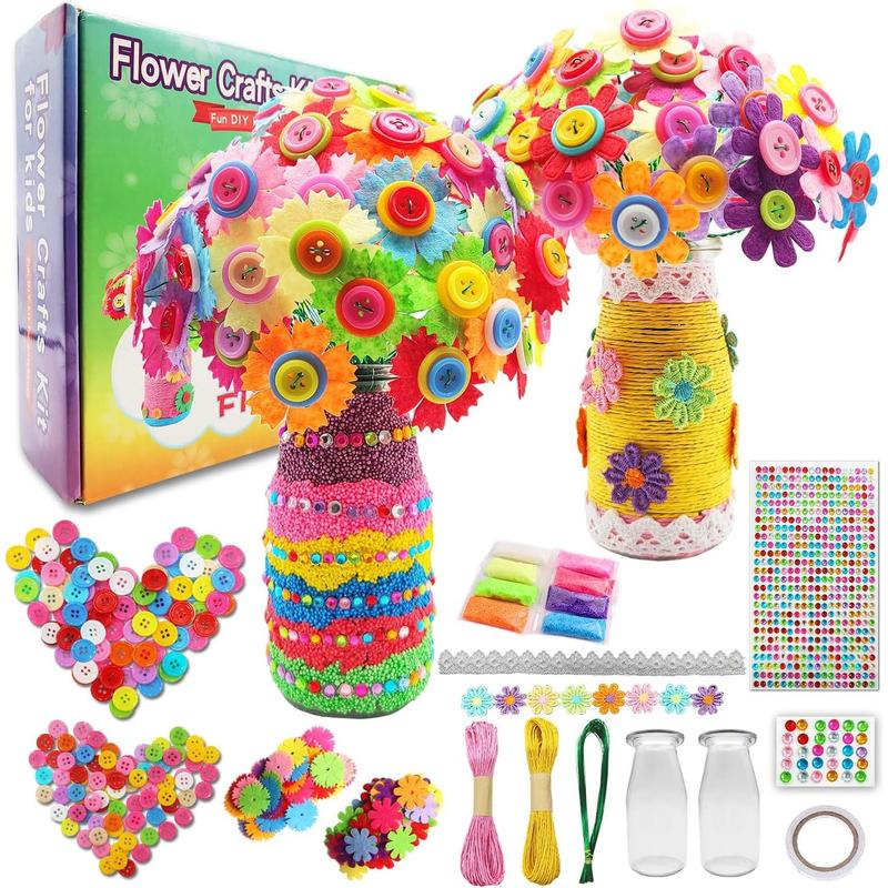 Crafts for Girls Ages 6-10 Make Your Own Flower Bouquet with Buttons and Felt Flowers, Vase Art and Craft for Children - DIY Activity Christmas Birthday Gift for Girls Age 6 7 8 9 10 Year Old