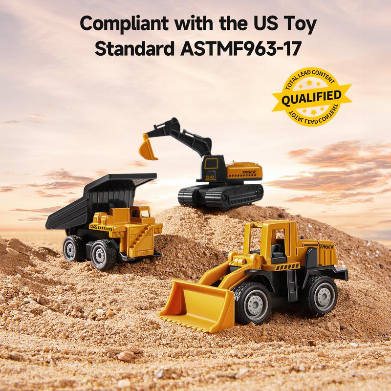 Geyiie Kids Play Trucks Alloy Construction Cars Vehicles, Die Cast Mini Truck Toys, Heavy Duty Bulldozers Excavator Cement Dump, christmas gifts