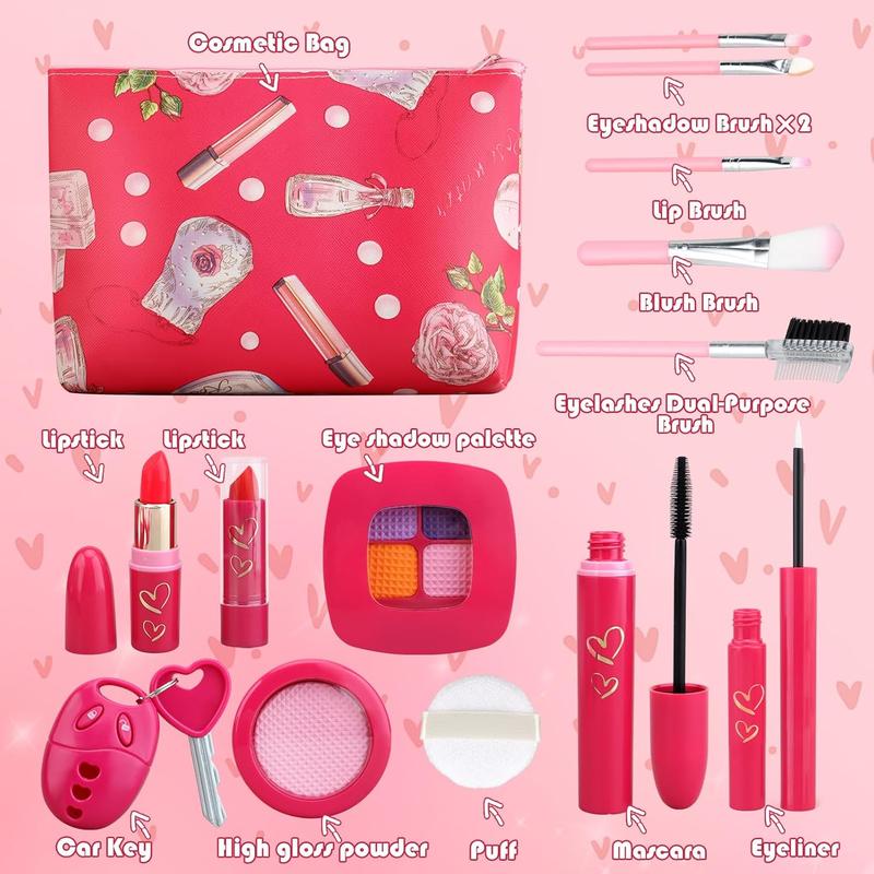 Christmas gift Toddler Girl Toys, Basic Pretend Makeup Kit for Girls, Kids Play Makeup Set for Kids 3-5 4-6, Toddler Makeup Kit with Fake Makeup Set, Car Key & Make up Toy for Age 3 4 5 Year Old Girl Gifts