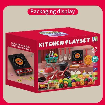 108Pcs Kids Kitchen Toy Accessories, Toddler Pretend BBQ Camping Cooking Playset, Play Pots, Pans, Utensils Cookware Toys, Play Food Set, Vegetables, Learning Gift for Girls Boys