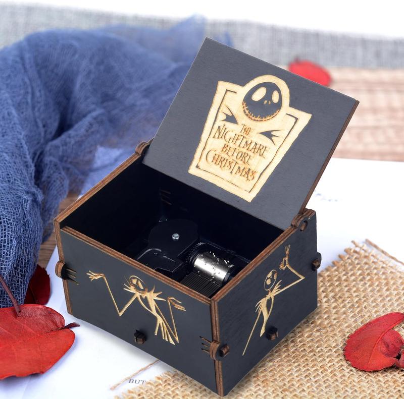 The Nightmare Hand-cranked Musical Box, Wooden Engraved Music Box Playing Melody This is Halloween for Boys Girls,Big Size Music Box for Halloween Christmas Thanksgiving