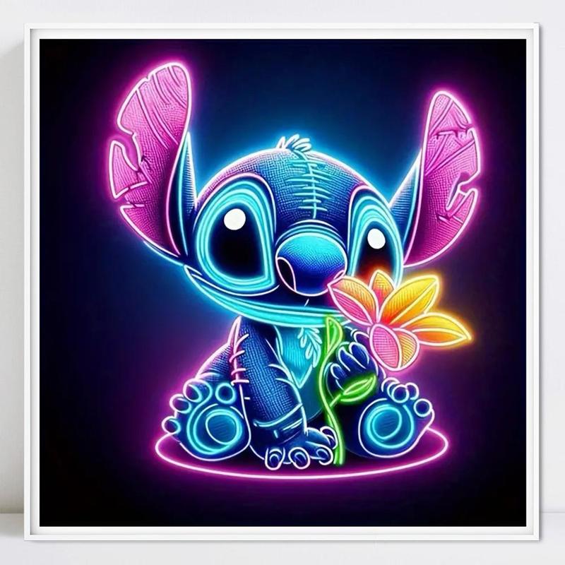 Disney Glowing Stitch Pattern DIY Diamond Arts Colorful Painting Kit without Frame, 5D DIY Diamond Decor Art Painting Kit, DIY Wall Art Decor, Christmas Gift