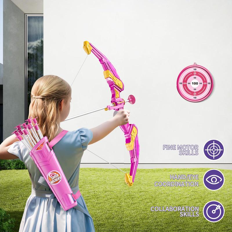 Bow and Arrow , LED Light Up Archery Toy with 10 Suction Cup Arrows, 4 Target & Quiver, Indoor Outdoor Activity Toys, Birthday Gift Toys for