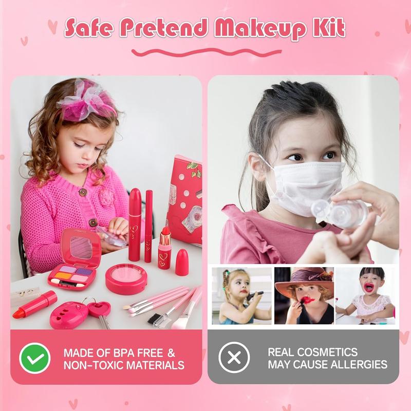 Christmas gift Toddler Girl Toys, Basic Pretend Makeup Kit for Girls, Kids Play Makeup Set for Kids 3-5 4-6, Toddler Makeup Kit with Fake Makeup Set, Car Key & Make up Toy for Age 3 4 5 Year Old Girl Gifts