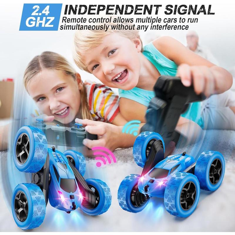 Remote Control Car, RC Cars Toys for Kids Ages 6-12, 4WD Stunt Car with LED Lights & 360° Flips, 2.4GHz, Upgraded USB-C Modular Batteries, 8-10 Year Old Boys 1-Blue