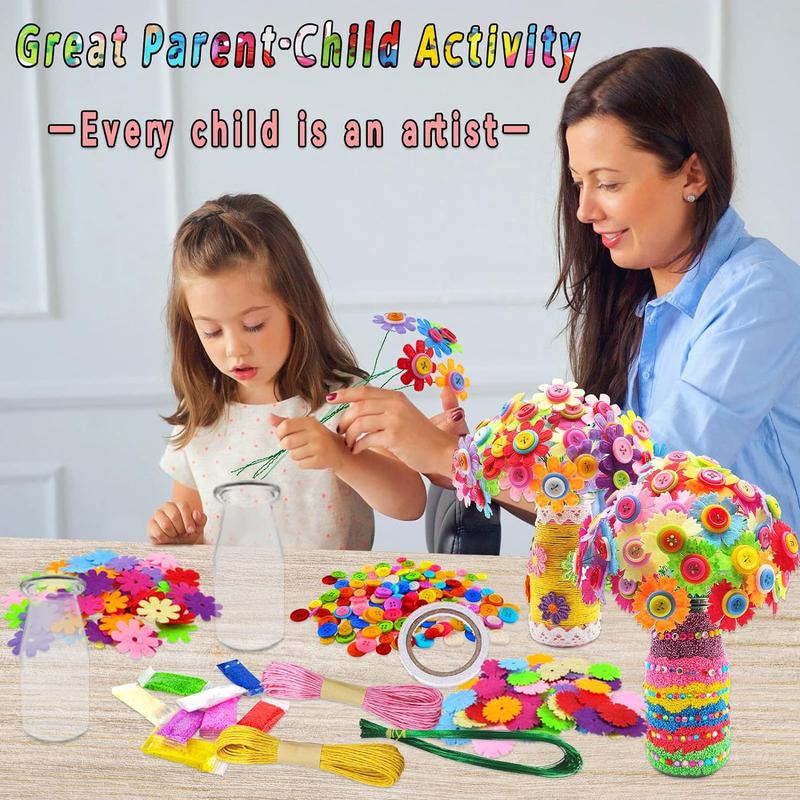 Crafts for Girls Ages 6-10 Make Your Own Flower Bouquet with Buttons and Felt Flowers, Vase Art and Craft for Children - DIY Activity Christmas Birthday Gift for Girls Age 6 7 8 9 10 Year Old