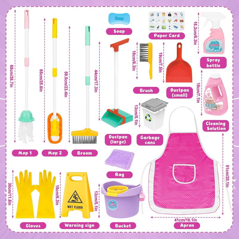 Christmas gift  Kids Cleaning Set 17 Pcs,Toy Cleaning Set Includes Broom,Mop,Brush,Dust Pan,Duster,Sponge,Clothes,Spray, Bucket, Caution Sign,Pretend Housekeeping Play Set