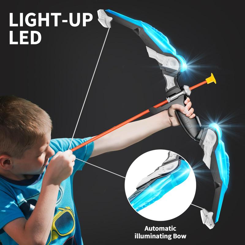 Bow and Arrow , LED Light Up Archery Toy with 10 Suction Cup Arrows, 4 Target & Quiver, Indoor Outdoor Activity Toys, Birthday Gift Toys for