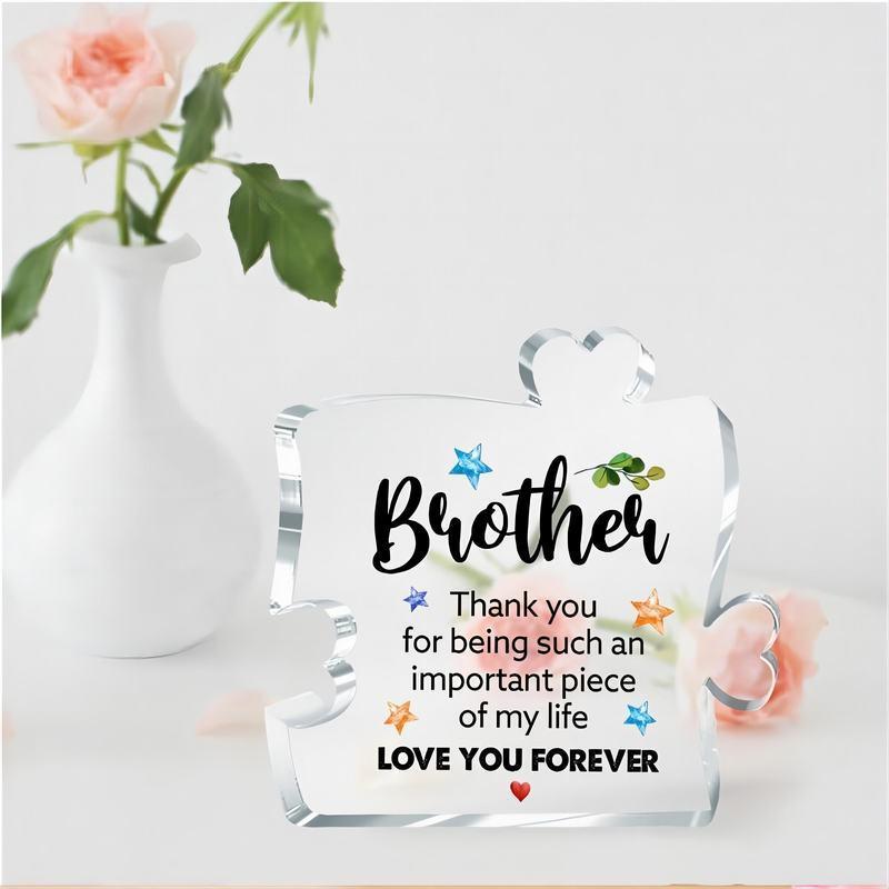 Thank you Brothers Acrylic Puzzle Statue, 1 Count Clear Puzzle Table Decor, Creative Home Decor for Gift Giving, Bedroom Office Desktop Ornaments Adornment