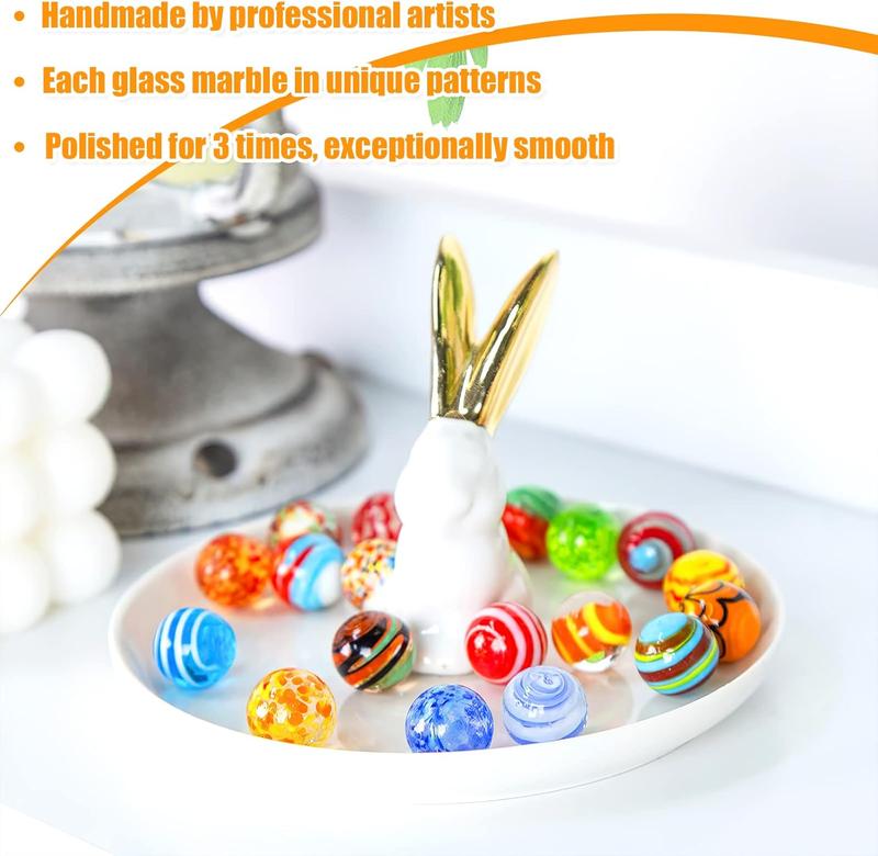 20 count Handmade Glass Marbles, Colorful Round Marbles 16mm 0.6inch Unique Marlbes for Kids Marble Game Decoration Gift