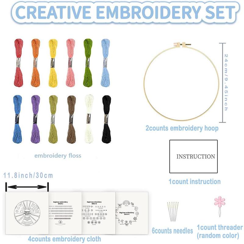 Embroidery Kit for Beginner, 1 Set DIY Embroidery Initiation Kit, Embroidery Suture Practice Kit for Adults, Gifts for Girlfriend, Summer for Gift