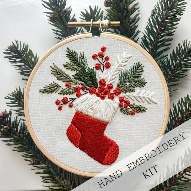 Christmas Series Embroidery Kit, 1 Set Aesthetic DIY Materials, Embroidery Handmade DIY Materials, DIY Embroidery Kit for Beginners