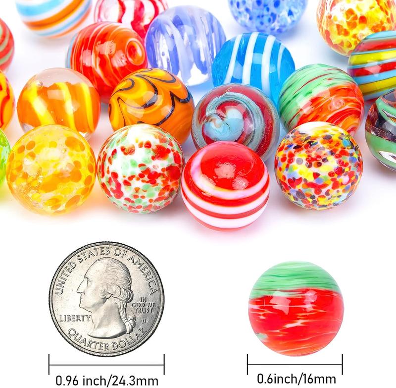 20 count Handmade Glass Marbles, Colorful Round Marbles 16mm 0.6inch Unique Marlbes for Kids Marble Game Decoration Gift