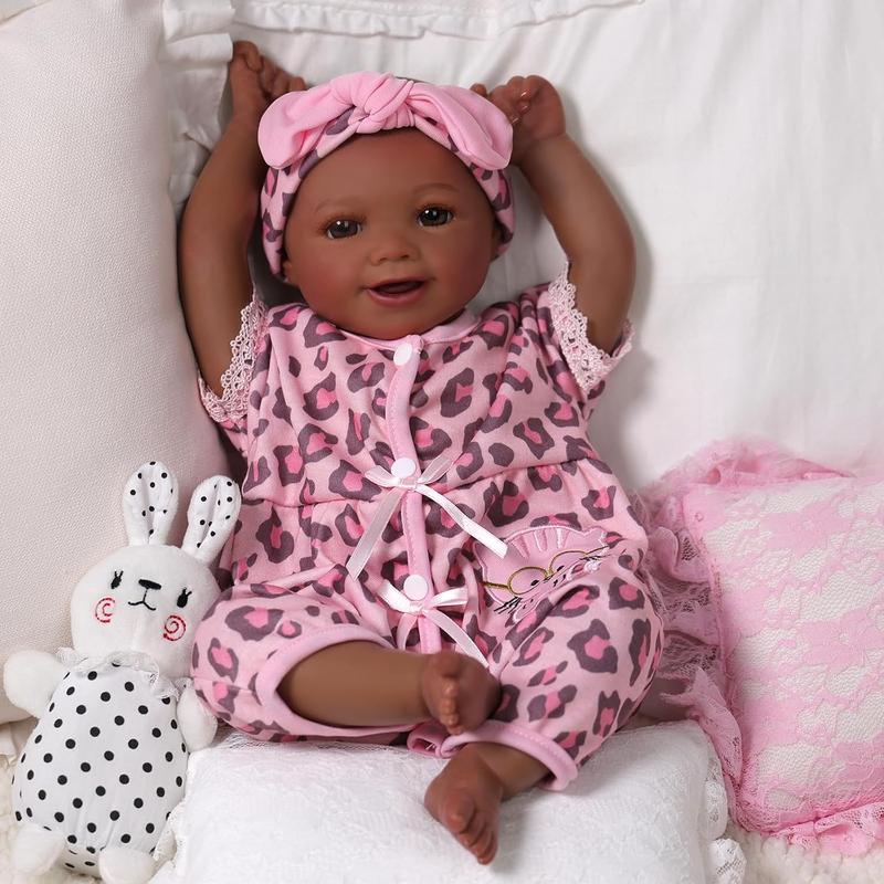 BABESIDE Reborn Baby Dolls Black Girl, 17 Inch Realistic Newborn Real Life Poseable Lifelike Doll for Girls Soft Vinyl and Cloth Body with Feeding Kit Gift Box for Kids Age 3+