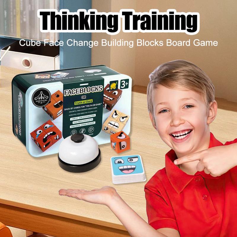 [Fast Delivery]ToyJoyGC Wooden Face Changing Game Cube Volume Wooden Expression Puzzle Toy Montessori Educational Children Party Game