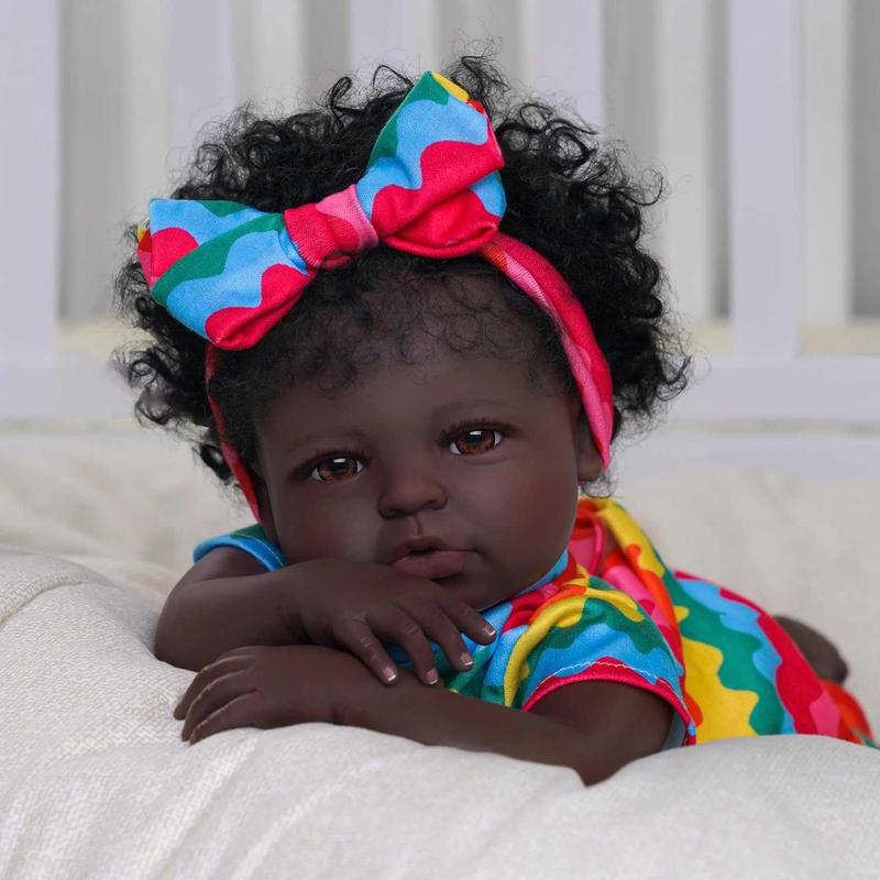 BABESIDE Lifelike Reborn Black Girl- 18-Inch Realistic Newborn Real Life Baby Dolls with Clothes and Toy Gift for Kids Age 3+ - Olivia