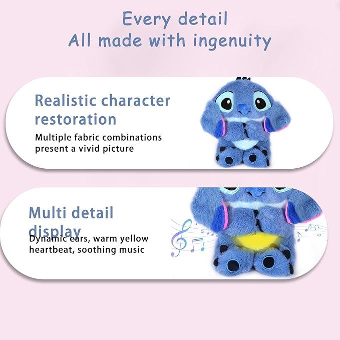 Stit-ch Anxiety Relief Stuffed Animals with Sensory Details Music Lights & Rhythmic Breathing Motions for Calm & Comfort (Blue)