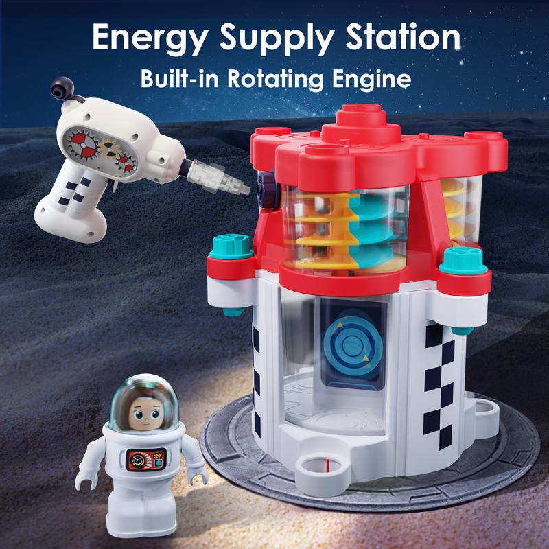 iPlay, iLearn Rocket Space Toys, Kids Spaceship Playset, Educational STEM Take Apart Building Blocks Set with Electric Drill, Christmas Gift for kids