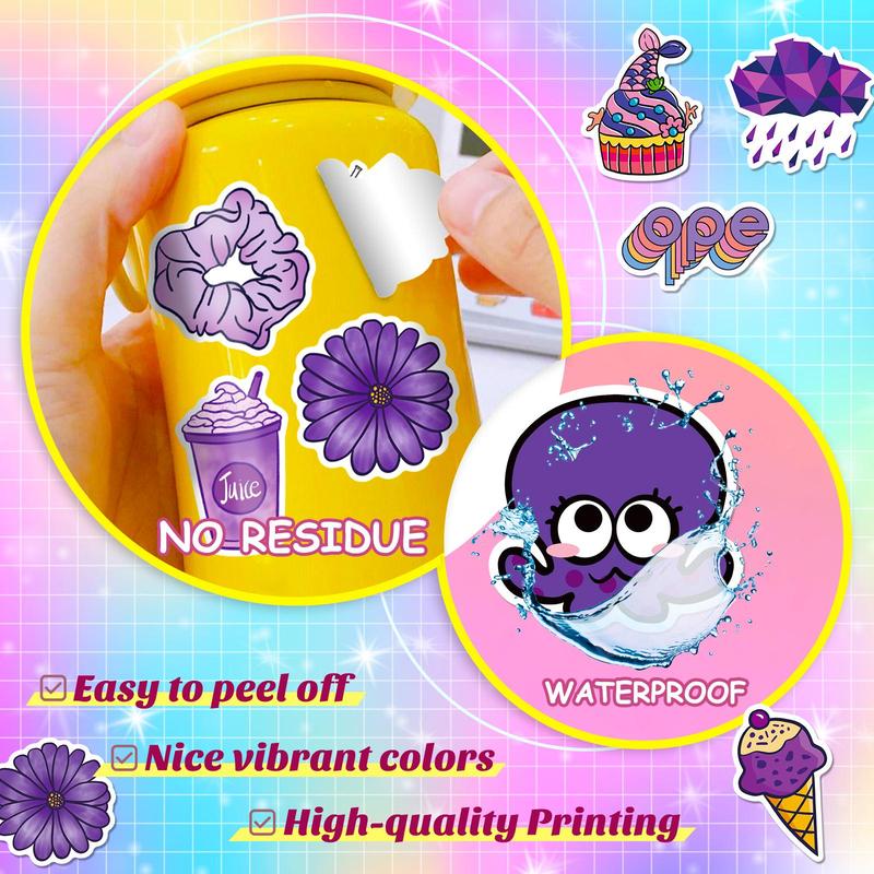 50 Pcs Purple Stickers Decals, Self-adhesive Graffiti Decorative Stickers, DIY Decals for Water Bottle Laptop Phone Case Scrapbook Journal Making, Gift Wrapping, Boyfriend Gifts