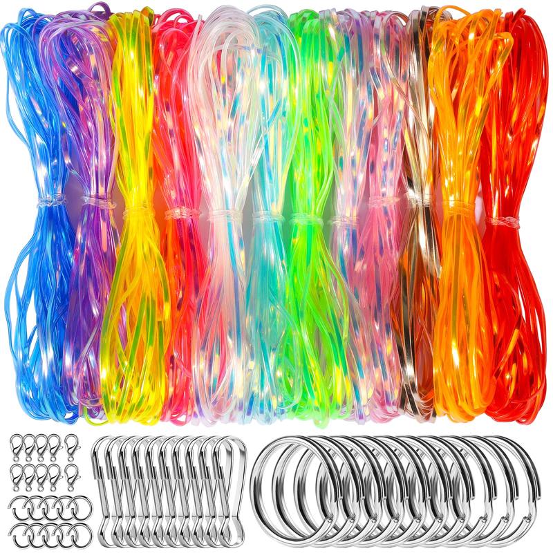 Lanyard String Kit, 12 Laser Colors Plastic String Lacing Cord, Glossy Laser Color, Lanyard String for Crafts, Bracelets and Jewelry Making String Weaving Kit, Plastic String for Bracelets