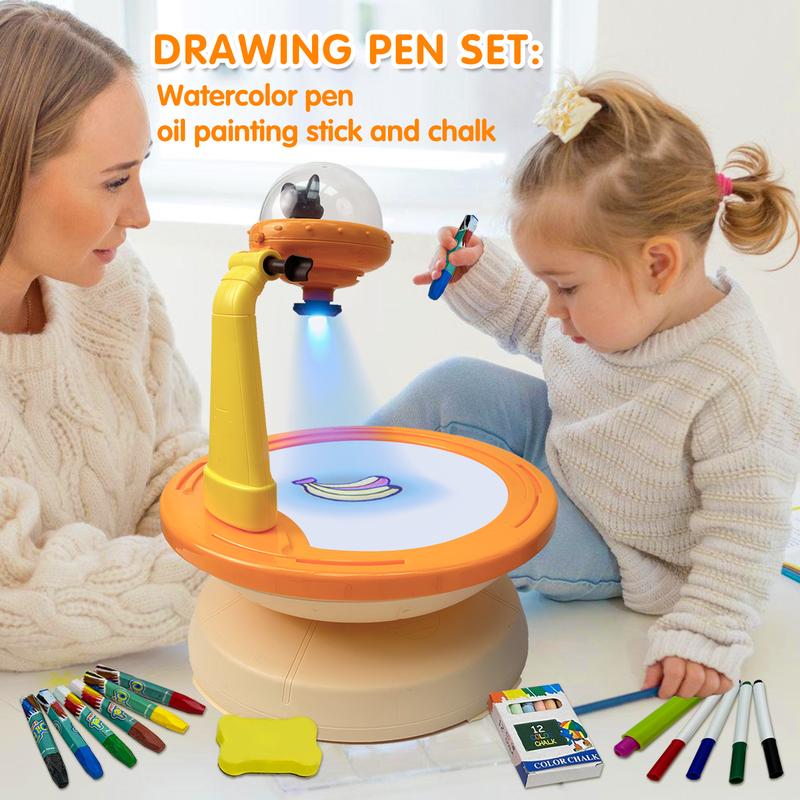 Projector Table for Kids 3 4 5 6 7- Arts & Crafts Preschool Drawing Projector Doodle Yellow Board Includes 24 Stencils