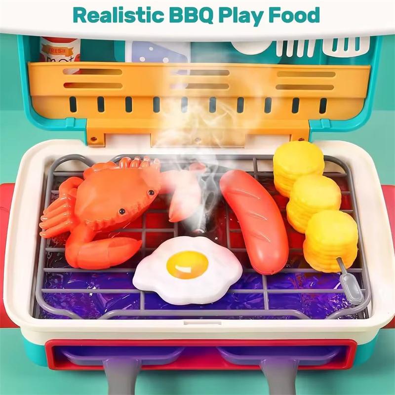 BBQ Grill Toy Set Color Changing Pretented Play,Little Chef Play, Interactive BBQ Toy Set for Kids aged 3 4 5 6 7 8+