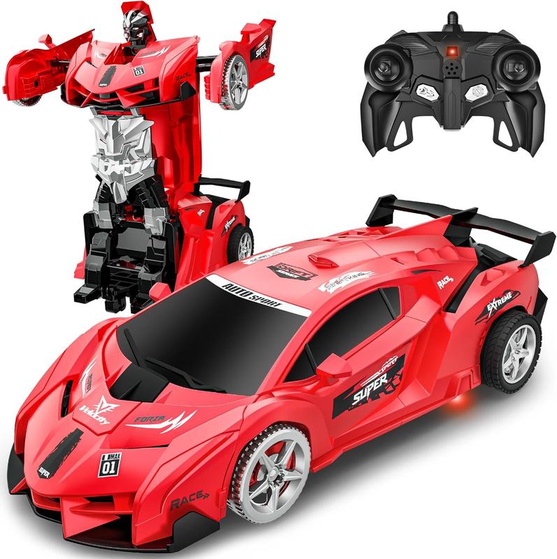 Remote Control Car, Toy for 3-8 Year Old Boys, 360 Rotating RC Deformation Robot Car Toy with LED Light, Transform Robot RC Car Age 3 4 5 6 7 8-12 Years Old for Kids, Boys Girls Birthday Gifts (Red)