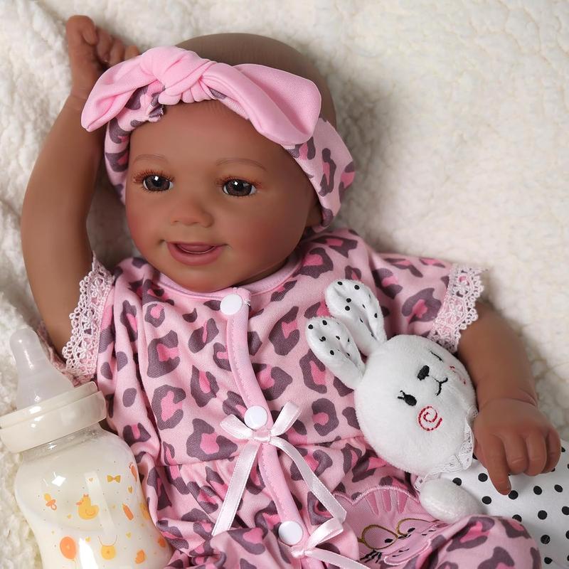 BABESIDE Reborn Baby Dolls Black Girl, 17 Inch Realistic Newborn Real Life Poseable Lifelike Doll for Girls Soft Vinyl and Cloth Body with Feeding Kit Gift Box for Kids Age 3+