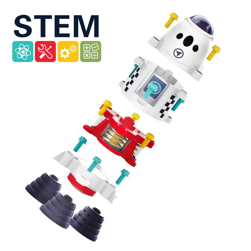 iPlay, iLearn Rocket Space Toys, Kids Spaceship Playset, Educational STEM Take Apart Building Blocks Set with Electric Drill, Christmas Gift for kids