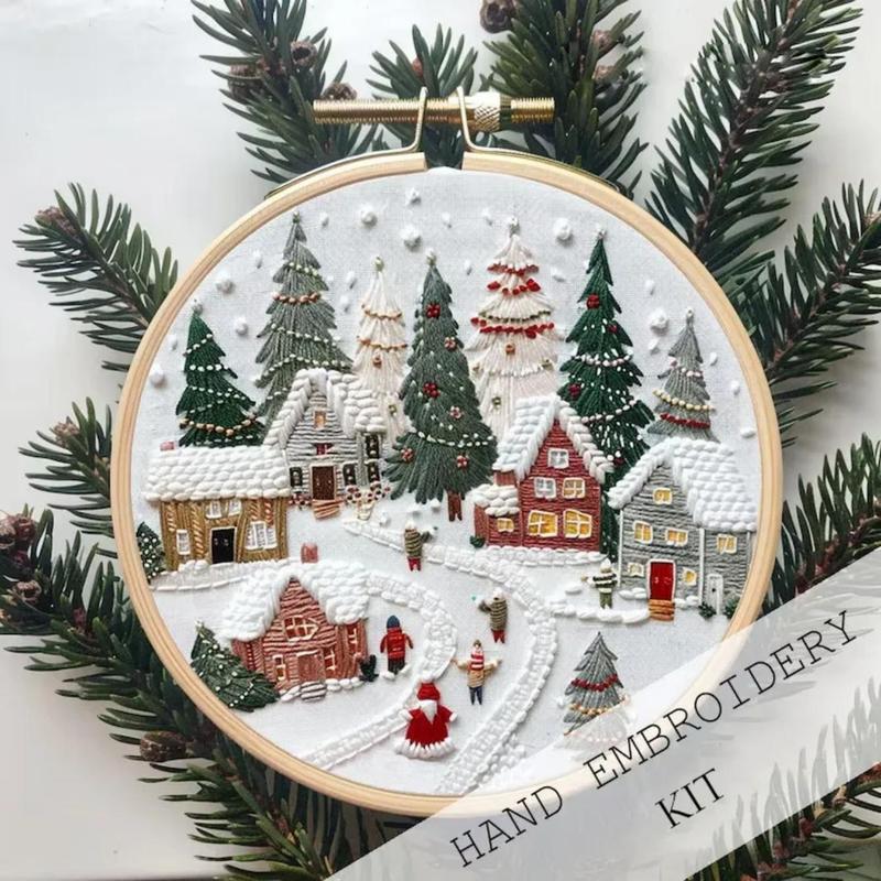 Christmas Series Embroidery Kit, 1 Set Aesthetic DIY Materials, Embroidery Handmade DIY Materials, DIY Embroidery Kit for Beginners