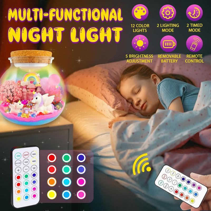 Unicorn Terrarium Crafts Kit for Kids – LED Night Light with Remote Control!  Perfect Birthday & Christmas Gifts for Girls Ages 5-10