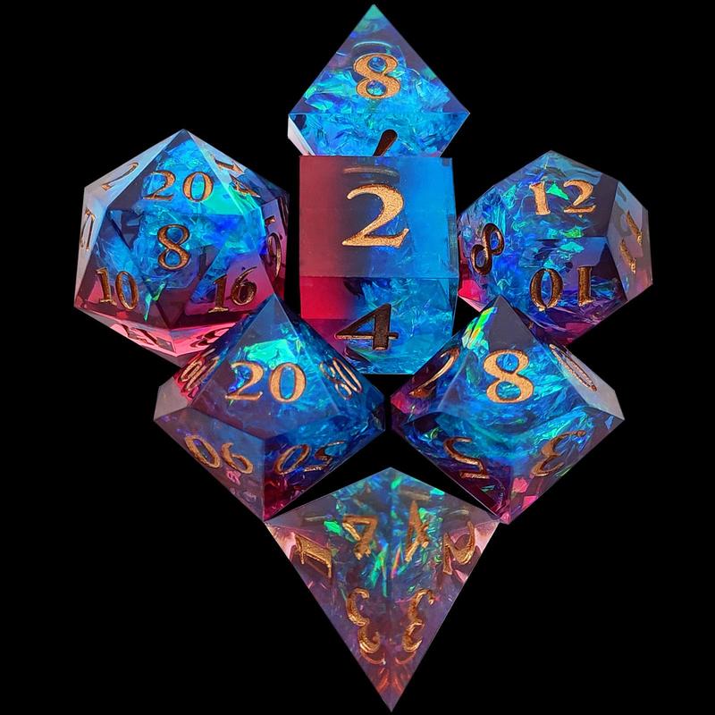 Polyhedral Dice Set, 7 Counts set Colorful Resin Dice, Polyhedral Dice for D&D Fantasy Games, Ideal Gift for Game Players