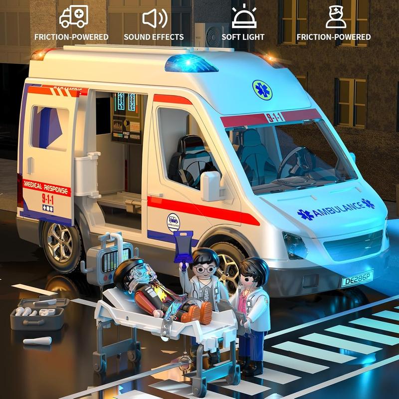 Ambulance Toy Truck f,Large Toy Cars with Lights , Sounds, Emergency Vehicle  Toys,Rescue Role Playset, Play ,Learn  Toys