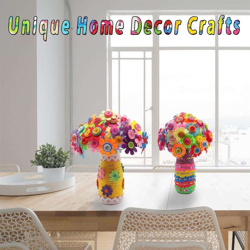 Crafts for Girls Ages 6-10 Make Your Own Flower Bouquet with Buttons and Felt Flowers, Vase Art and Craft for Children - DIY Activity Christmas Birthday Gift for Girls Age 6 7 8 9 10 Year Old