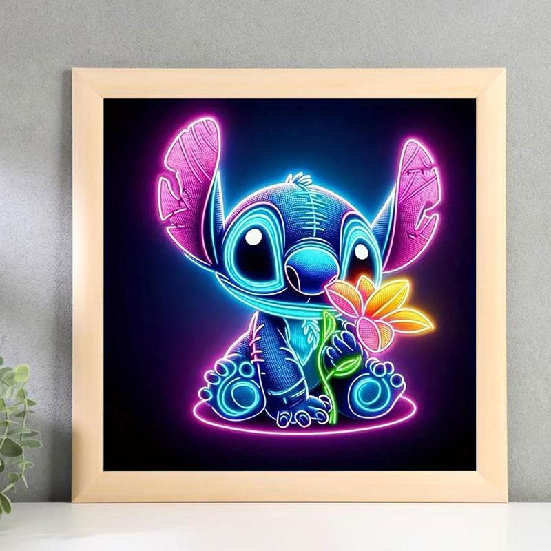 Disney Glowing Stitch Pattern DIY Diamond Arts Colorful Painting Kit without Frame, 5D DIY Diamond Decor Art Painting Kit, DIY Wall Art Decor, Christmas Gift