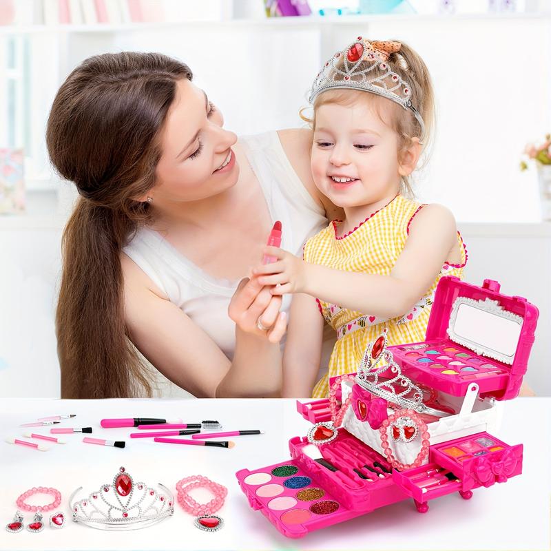 56 PCS Deluxe Kids Makeup Kit - Makeup & Jewelry Sets for Girls, Washable Real Makeup, Toddler Dress Up Play Jewelry Set with Princess Accessories