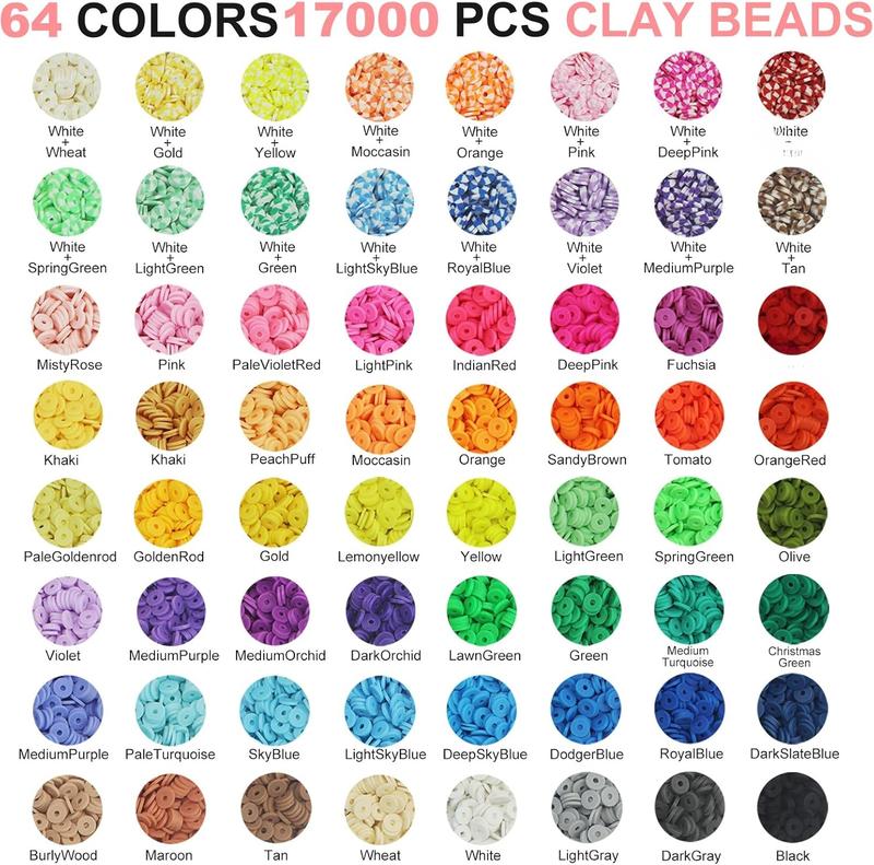 18000 count Clay Beads Bracelet Making Kit, 4 Boxes 64 Colors Flat Polymer Heishi  with Gift Pack, Friendship Bracelet for Girls