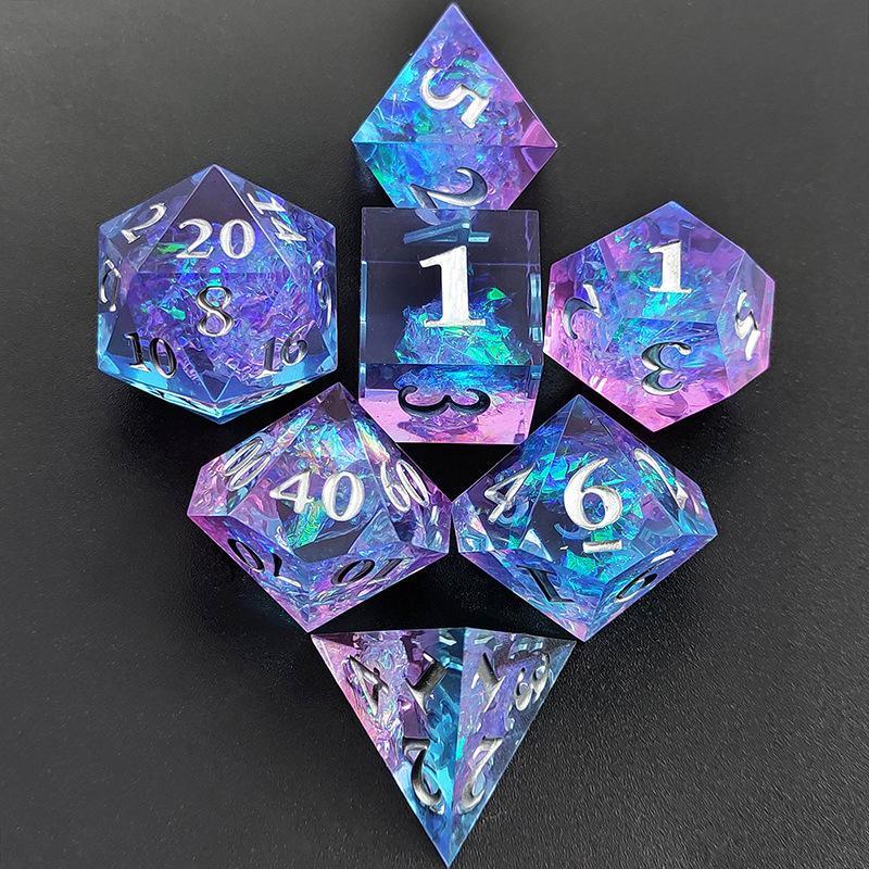 Polyhedral Dice Set, 7 Counts set Colorful Resin Dice, Polyhedral Dice for D&D Fantasy Games, Ideal Gift for Game Players