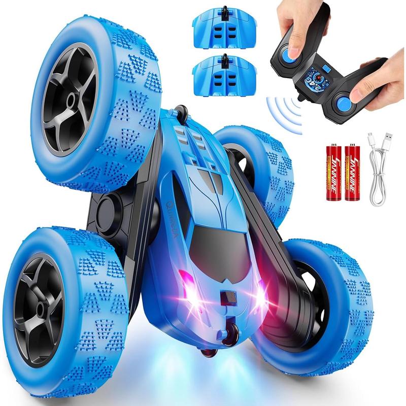 Remote Control Car, RC Cars Toys for Kids Ages 6-12, 4WD Stunt Car with LED Lights & 360° Flips, 2.4GHz, Upgraded USB-C Modular Batteries, 8-10 Year Old Boys 1-Blue