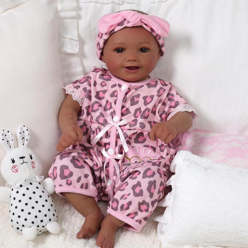 BABESIDE Reborn Baby Dolls Black Girl, 17 Inch Realistic Newborn Real Life Poseable Lifelike Doll for Girls Soft Vinyl and Cloth Body with Feeding Kit Gift Box for Kids Age 3+