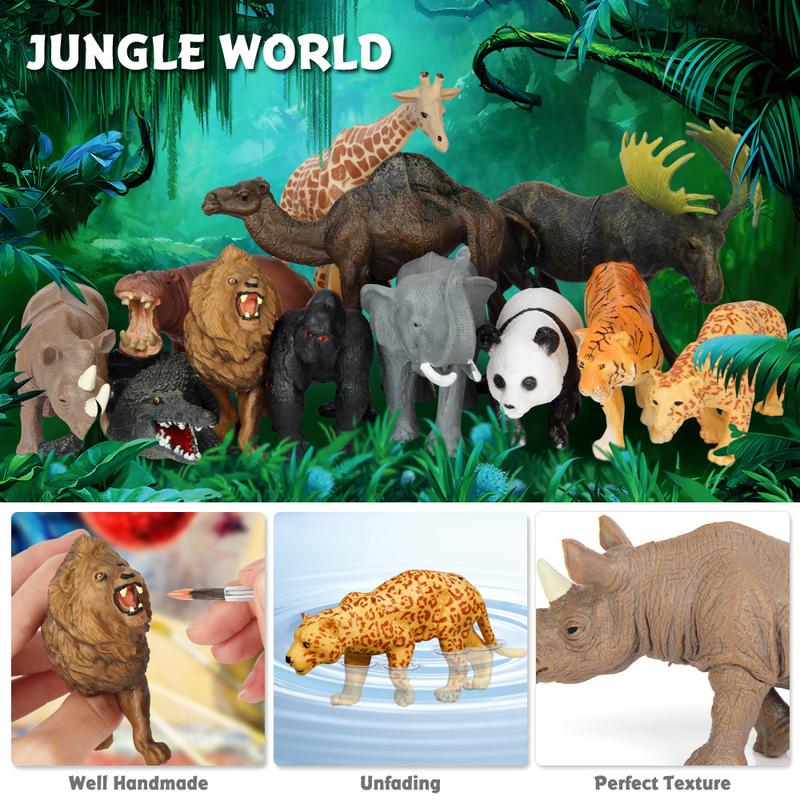 Safari Animal Toys Figures, 12 PCS Realistic Jumbo Wild Jungle Animals Figurines, Large African Zoo Animal Playset with Lion,Elephant,Giraffe, Plastic Animal Learning Toys for Kids Toddlers Boys