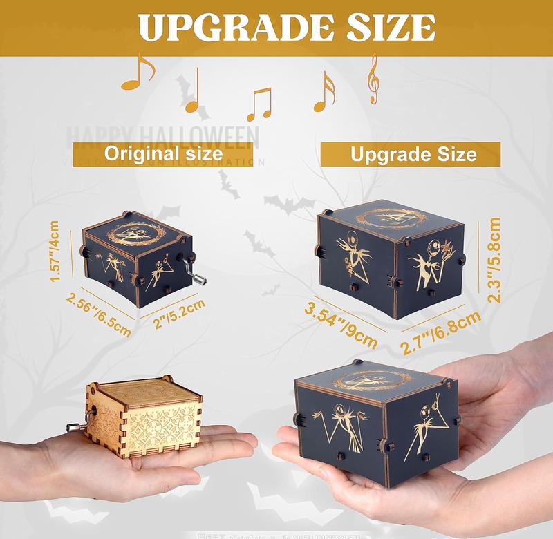 The Nightmare Hand-cranked Musical Box, Wooden Engraved Music Box Playing Melody This is Halloween for Boys Girls,Big Size Music Box for Halloween Christmas Thanksgiving