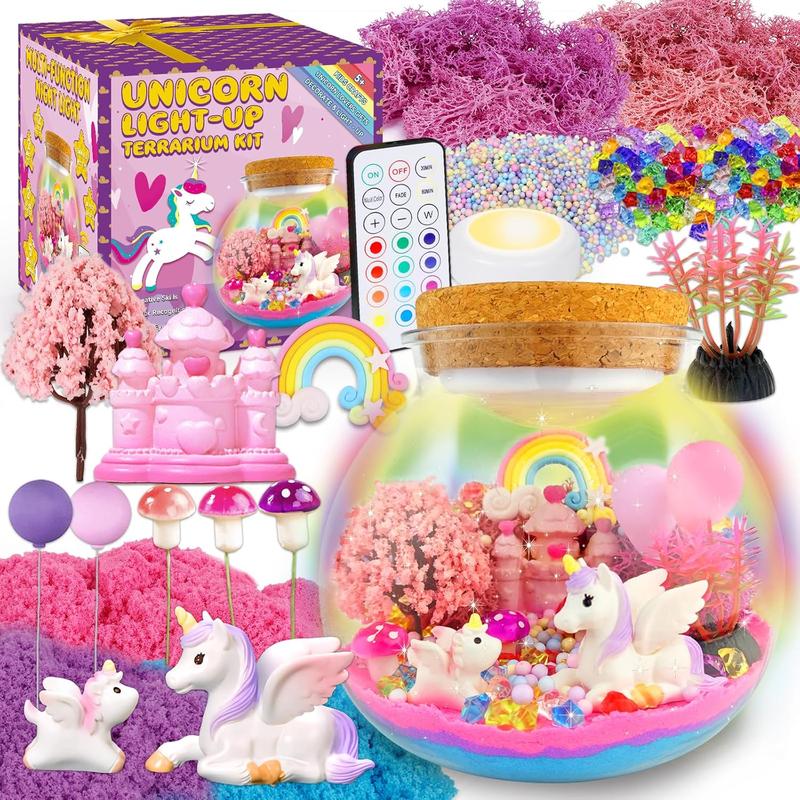 Unicorn Terrarium Crafts Kit for Kids – LED Night Light with Remote Control!  Perfect Birthday & Christmas Gifts for Girls Ages 5-10