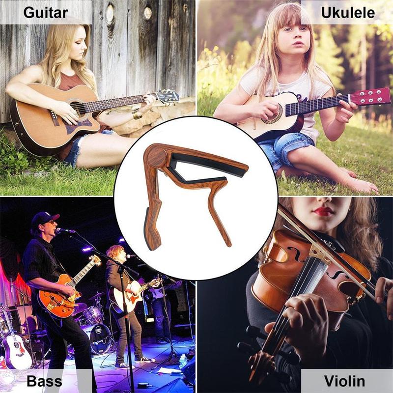 Wooden Guitar Capo, 1 Count Guitar Capo with 5 Counts Picks & 1 Count Picks Holder, Music Accessories for Acoustic & Electric Guitars