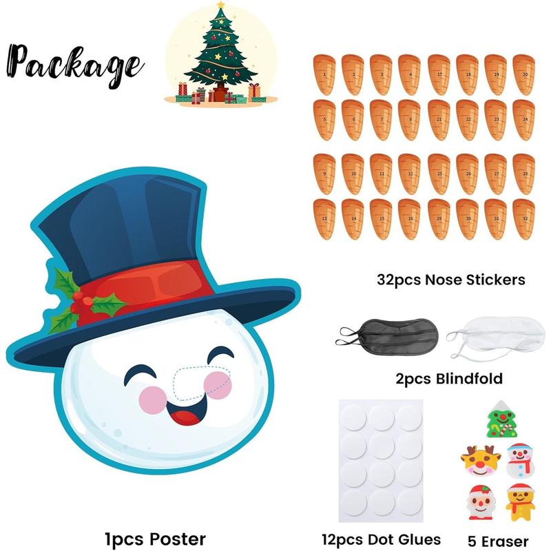 Christmas Games - Pin The Nose on The Snowman, 32 Players Kids Fun Game - Christmas Pin The Tail on The Snowman Game - Christmas Games for Kids Girls Boys -Snowman-02