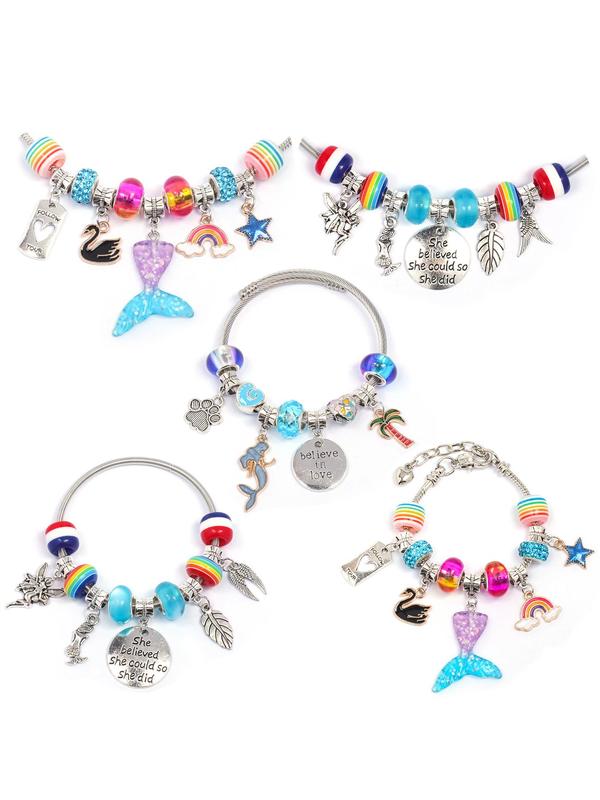 Cute Cartoon Unicorn Design Jewelry Making Kit, Including Beads, Charms, Elastic Thread, Jewelry Box, Fashion Accessories for Girls